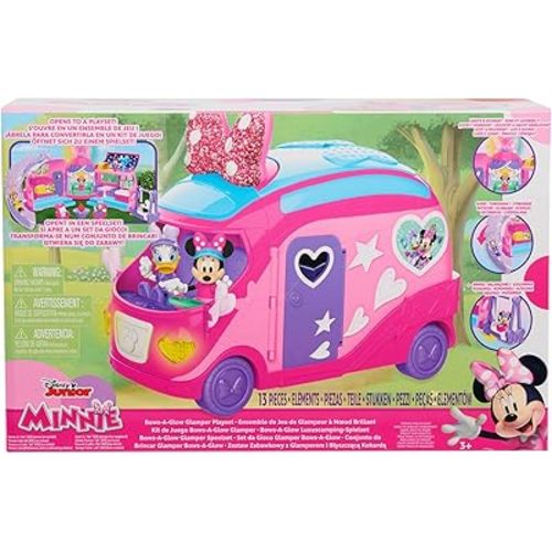 Disney Junior Minnie Mouse Bows-A-Glow Rolling Glamper 13-piece Figures and Playset, Kids Toys for Ages 3 Up, Amazon Exclusive by Just Play