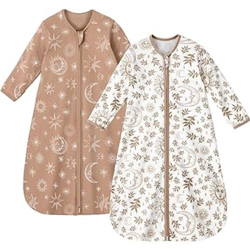Baby Sleep Sack 6-12 Months 100% Cotton Long Sleeve Wearable Blanket Baby Sleep Bag with 2-Way Zipper 2 Pack 0.5 Tog Sleeping Sack for Newborn Infant