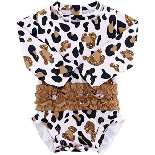 uideazone Baby Girls Rash Guard Swimsuit Long Sleeve One Piece Swimwear UPF 50+ Sun Protection for Toddler 0-24 Months