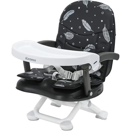 UBRAVOO Baby Booster Seat for Dining Table with Removable Tray & Cushion, 3in1 Portable Toddler Booster Seat, 4 Height Adjustable Travel High Chair for Babies and Toddlers