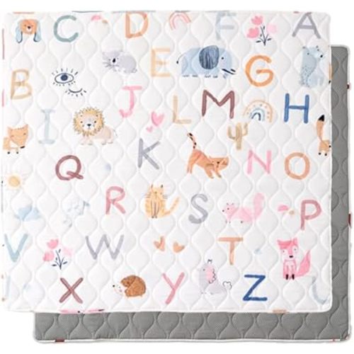 Bunnikins & Clover Baby Play Mat for Floor, 50" x 50" Thicken Soft Baby Play Mat, Foldable and Non Slip One-Piece Crawling Mat, Machine Washable Foam Play Mat for Baby, Toddlers Infants, Tummy Time