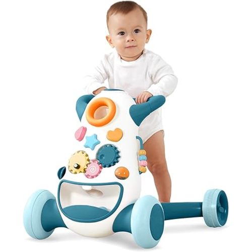 KÜB Baby & Toddler Walker Push Toy, Interactive Sound & Light Effect Musical Montessori Activity Center, Adjustable Speed Wheel, Safe & Stable, Fun Gift for Boy and Girl Learning to Stand & Walk