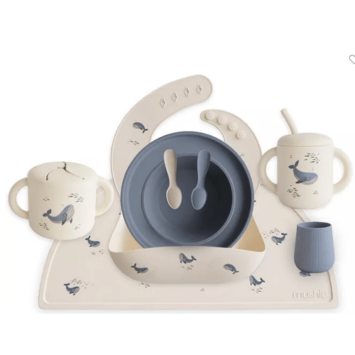 Mushie Deluxe Feeding Kit in Whales/Tradewinds