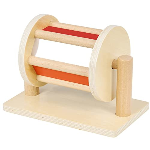 MORITECK Montessori Spinning Drum Baby Toy for 6-12 Months Old, Tummy Time Toys, Wooden Spinning Rainbow Baby Christmas Toys for Boy and Girls Gift