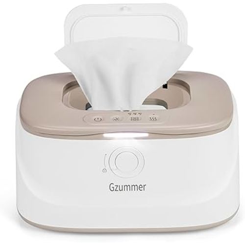 Baby Wipe Warmer, Innovative Spring & Child Lock Design, Large Capacity Wipes Dispenser, Fast Heating, 3 Modes of Temperature Heating Control, Diaper Wipe Warmer with Night Light (White+Grey)