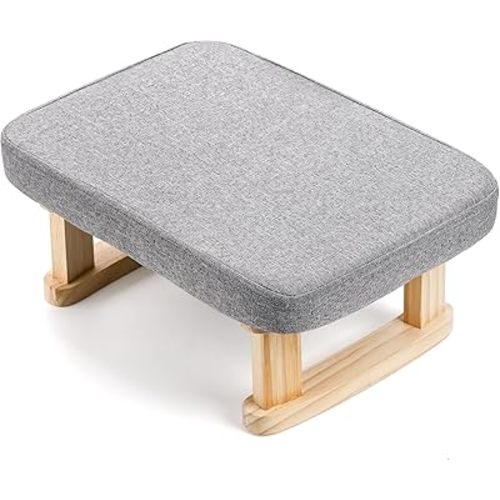 Lawei Small Footstool Ottoman, Rectangle Fabric Foot Stool Rest with Wooden Legs and Non-Slip Soft Padding, Modern Footstools Step for Couch, Desk, Office, Living Room, Bedroom, Entryway, Dogs, Gray