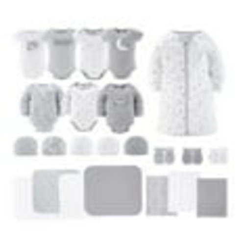 The Peanutshell Newborn Baby Layette Gift Set for Baby Boys and Girls, Shower Gift Essentials, Grey and White Celestial Bears