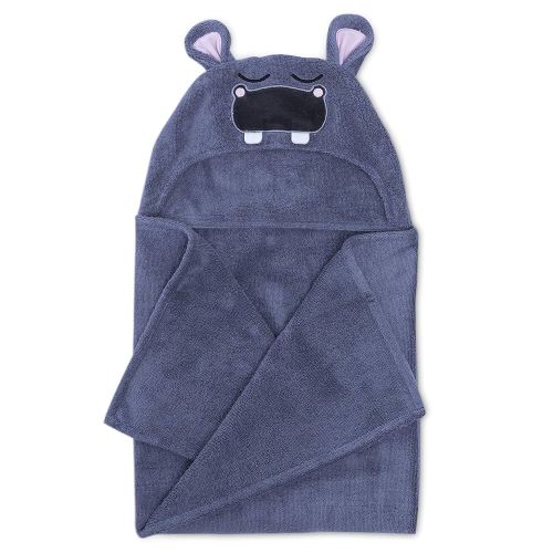 Natemia Premium Hooded Baby Towels - Ultra Soft Baby Bath Towel with Animal Design, Toddler Bath Towel, Newborn Towels for Boys and Girls, Made in Turkey - Hippo