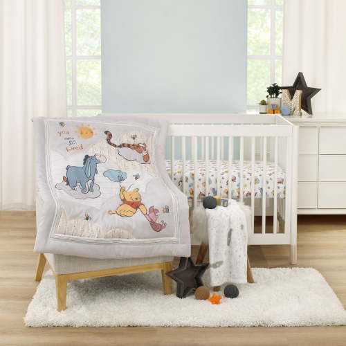 Disney Winnie the Pooh So Loved Crib Bedding Set, 3-Pieces, Gray, Blue, White, Unisex, Pooh, Tigger, Infant