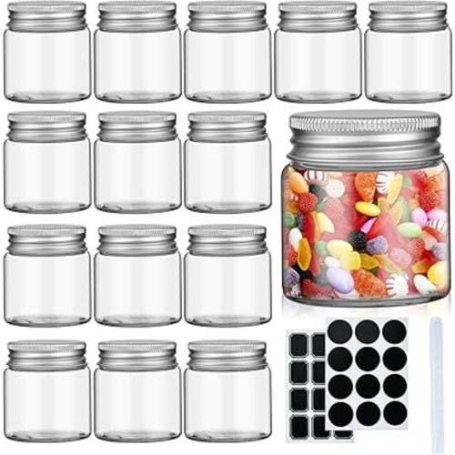 2oz Mini Mason Jars, 15 Pack Wide Mouth Clear Glass Jars with Lids, Labels and Marker Pen, Great Sealing Mason Canning for Food Storage, Spice, Jam, Honey, Jelly
