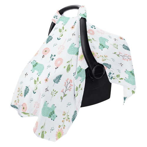 EUZODNAK Car Seat Cover Baby, Carseat Covers Baby for Girl Boy, Muslin Cotton Infant Car Seat Cover, Lightweight Car Seat Canopy, Breathable Baby Carrier Cover, Summer Stroller Sun Shade