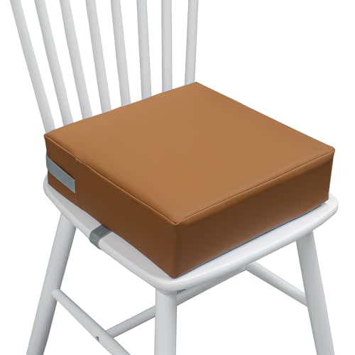 Toddler Booster Seat for Dining Table, 2 Elastic Seat Belts, Anti-Scratch PU Skin-Friendly, Waterproof, Anti-Wrinkle, Detachable Non-Slip Bottom - Brown