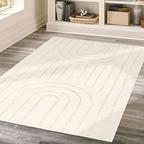 LEEVAN Durable Bedroom Rug 5x8 for Living/Kids Room, Boho Floor Carpet Beige Nursery Decor Rugs Super Soft Tufted Modern Farmhouse Cute Bedside/Area Rug for Dorm Room
