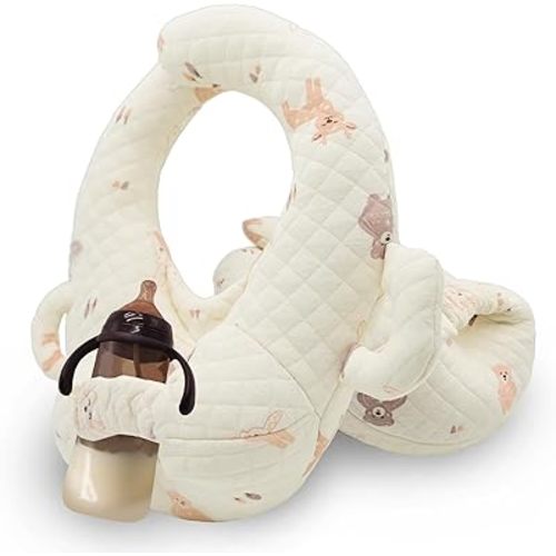Baby Bottle Holder Hands Free Feeding 2 Pack, Bottle Holder for Baby Self Feeding with Adjustable Strap, Bottle Propper for Baby, Baby Nursing Pillow for Breastfeeding, Baby Self Feeding Cushion, Bear