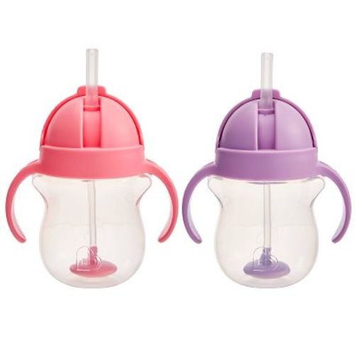 Munchkin 7oz/2pk Plastic Any Angle Click Lock Weighted Straw Trainer Sippy Cups - Pink/Purple: BPA-Free, Leakproof Design