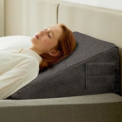 Wedge Pillow for Sleeping, 10 inch Elevated Support Bed Wedge Pillow, Breathable Triangle Pillow Wedge with Cooling Memory Foam Top - Removable Washable Cover, Black