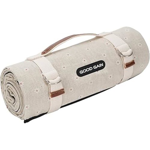 G GOOD GAIN Picnic Blankets Waterproof Extra Large - Outdoor Blanket Sand Free Foldable with Carry Strap for Beach, Camping, Park Grass, Hiking, Travel, Concerts(White Flower)