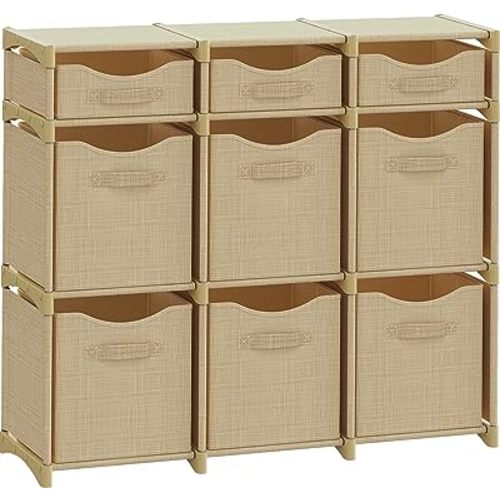 9 Cube Closet Organizers And Storage | Includes All Storage Cube Bins | Easy To Assemble Closet Storage Unit With Drawers | Room Organizer For Clothes, Baby Closet Bedroom, Playroom, Dorm (Beige)