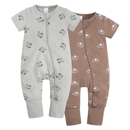 MYGBCPJS Baby Boys Girls 2-Pack Zipper Romper Infant Short Sleeve Cotton Playsuit 2 Way Zip Jumpsuit Sleep and Play Toddler One-piece Pajamas (3-36 Months)
