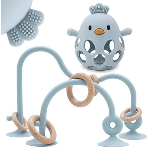 Baby High Chair Suction Toys Teething Chew - Baby Table Toys, Teething Toys Silicone Teethers, Food Grade Silicon for 6 12 18 Months (Blue)