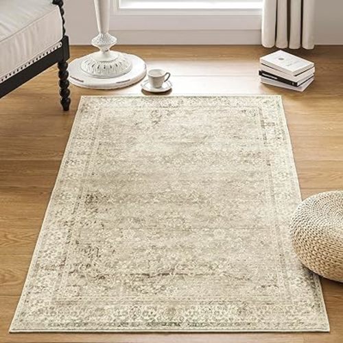 3x5 Small Entryway Area Rug Indoor for Front Door Entry Way,Washable Non Slip Ultra Thin Modern Farmhouse Neutral Boho Door Mat Entrance,Tan Brown and Cream Beige