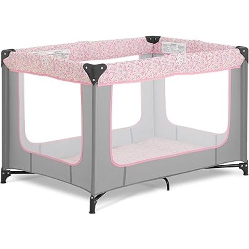 Dream On Me Zodiak Portable Playard in Grey and Pink, Lightweight, Packable and Easy Setup Baby Playard, Breathable Mesh Sides and Soft Fabric - Comes with a Removable Padded Mat
