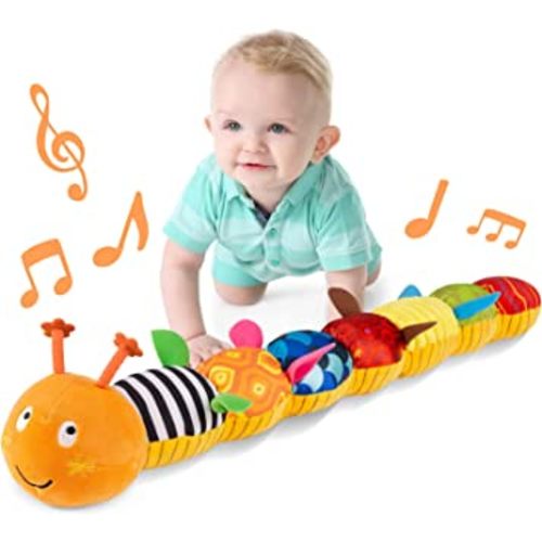 LIGHTDESIRE Baby Toys Musical Caterpillar,Infant Toys Stuffed Animal Toys with Ruler Design and Ring Bell,Baby Teething Toys for Tummy Time Newborn Boys Girls 0 3 6 12 Months(Orange)