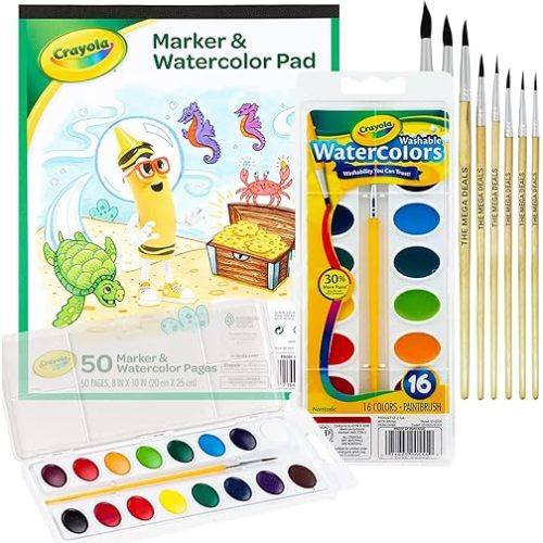 Watercolor Paint Set for Kids 16 Vivid Watercolor Paint Mixing Palette, Paper Pad and 8 Brushes, Water Color Painting Kids and Adult Beginner Supplies