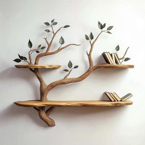 Driftwood Branch Floating Bookshelf – A Unique Solid Wood Wall-Mounted Decor for Modern Homes
