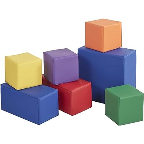ECR4Kids SoftZone Big Foam Building Blocks, Soft Playset, Assorted, 7-Piece