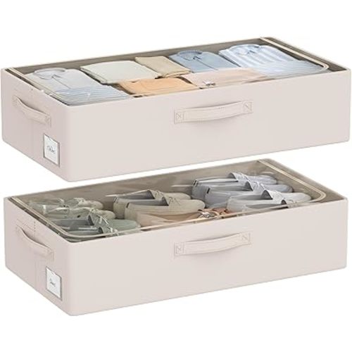 Under Bed Storage Bins Frame Storage Box Oxford Fabric Sturdy Underbed Container Foldable Stackable Large Capacity Clothes Organizer