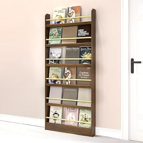 Book Shelf, Behind The Door Bookshelf, 3/4/5/6-Tier Behind The Door Shelf, Solid Wood Bookcase, Narrow Bookshelf for Kids, Space Saving, Book/Toy Organizer for Bedroom/Living Room/Office