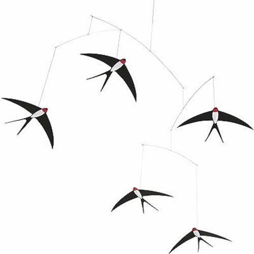 5 Flying Swallows Hanging Mobile - 24 Inches - Premium-Grade Cardstock - Handmade in Denmark by Flensted