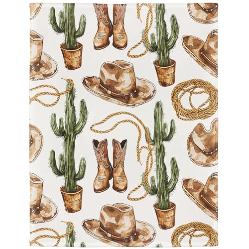 HommomH Cowboy Boots & Hats & Cactus Blanket, Western Rustic Farmhouse Decor, Super Soft Fleece Throw Blankets for Couch Sofa Bed, 50" x 60"