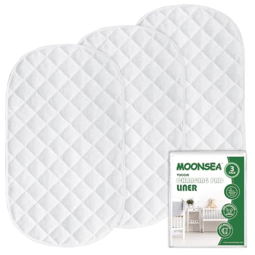 Diaper Changing Pad Liner Non-Slip, Waterproof Terry Mat Changing Pad Cover Liner, Quilted Absorbent Bassinet Liners Washable, 3 Pack 13"x 26" Reusable Portable Changing Table Pad White