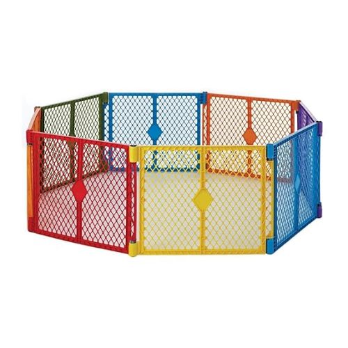 Toddleroo by North States Superyard Colorplay 8 Panel Free Standing Play Yard, Indoor or Outdoor Baby Playpen, Baby Gate. Made in USA. 6.5 feet corner to corner play pen (26" Tall, Multicolor) - 8-Panel