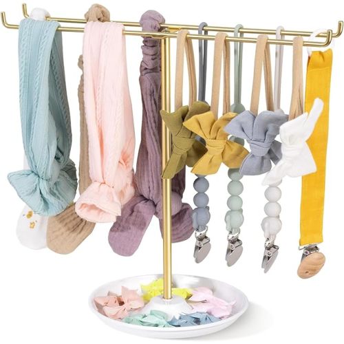 POVETIRE Baby Headband Holder Hair Bow Organizer for Girls,Metal Hair Ties Display Nylon Hairband Storage Head Wrap Stand Hair Accessories Organizer for Newborn Infant Toddler Kids