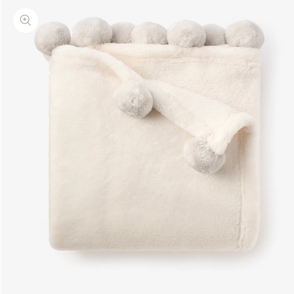 Pale Gray Pom Trim Fleece Baby Stroller Blanket