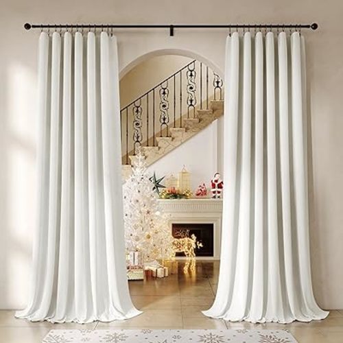 Beauoop Cream Velvet Curtains 90 Inches Long 2 Panels for Bedroom Living Room Soft Luxury Room Darkening Thermal Insulated Soundproof Rod Pocket Window Treatments Drapes, 52X90 Set of 2