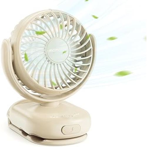 Momcozy Portable Fan with Clip | 4-Speed Mini-Fan for Carrier | Personal Fans Ultra Lighter 0.26lb | Gaps ≤4.5mm | Handheld Cooling | Rechargeable Rotate for Diaper Backpack/Stroller/Carrier/Chair