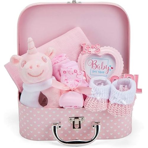 Baby Box Shop New Baby Girl Gifts - Includes 7 Newborn Girl Essentials for Newborn Baby Girl, Ideal Baby Shower Gifts for Girls Newborn and Christenings - Baby Girl Newborn Essentials Gift Basket