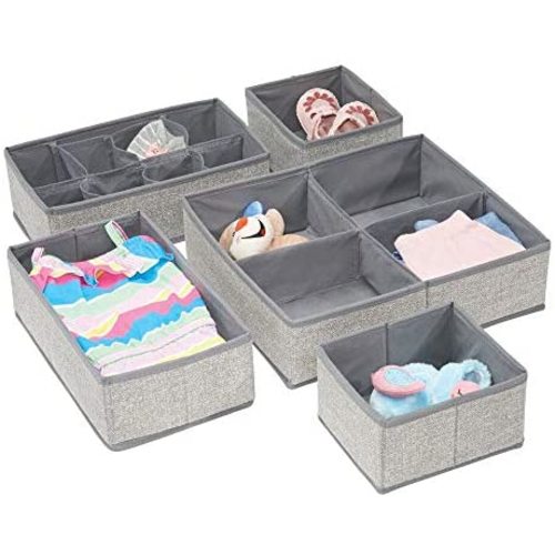 mDesign Soft Fabric Dresser Drawer and Closet Storage Organizer Set for Child/Baby Room or Nursery - Large Set of 5 Organizers, Textured Print - Gray