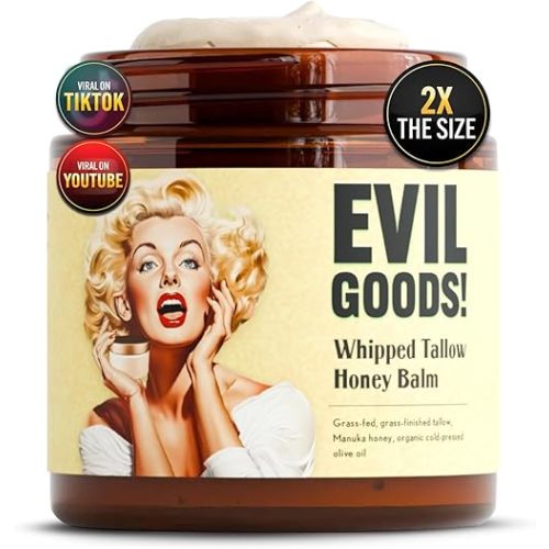 Whipped Beef Tallow and Manuka Honey Balm, 4oz, Unscented, Grass Fed Grass Finished Organic Face Cream, Moisturizer, Body Lotion, Skin Care and Lip Balm