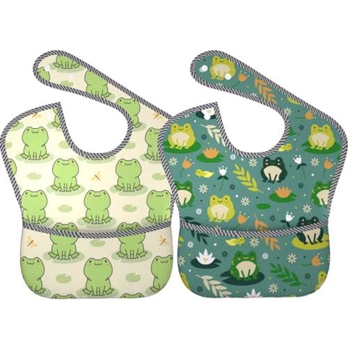 Qwalnely Cute Bibs 2Packs for 6-24 Months Washable Fabric Waterproof