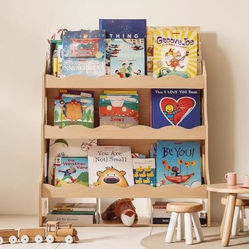 4 Tiler Kids Bookshelf, Toddler Bookcase with Storage Organizer for Nursery, Book Display Shelf for Kids Rooms, Playroom, Kindergarten Cabinet Chest