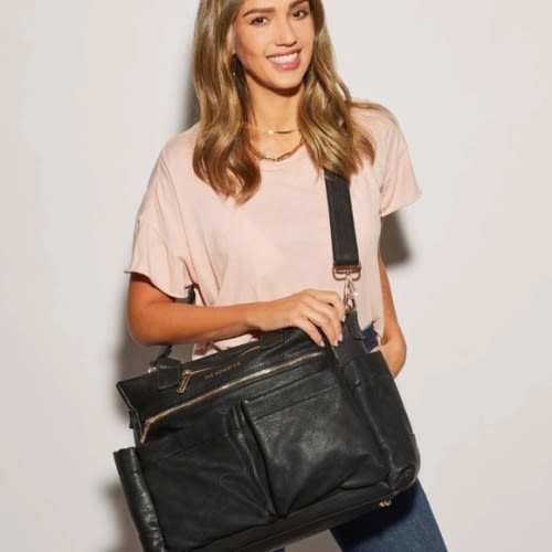 THE Honest Company Everything Tote Black Faux Leather Diaper Bag