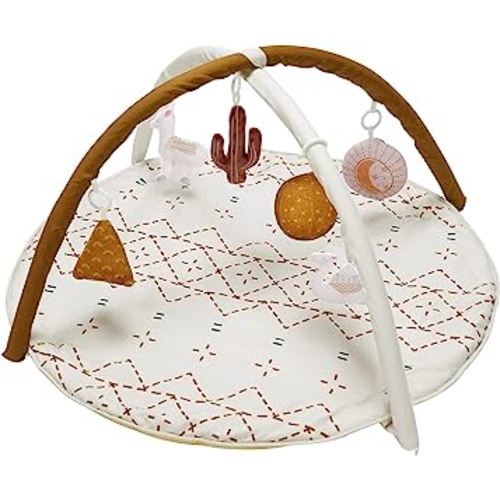 Baby Play Mat, Macrame Activity Gym Stage-Based Sensory and Motor Skill Development Language Discovery Baby Play Gym and Playmats for Newborn with 6 Featured Toys Thicker and Non Slip Mat Washable