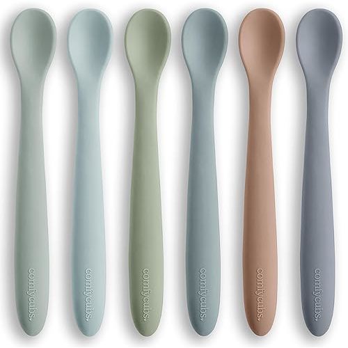 Comfy Cubs Silicone Baby Spoons Set 6-Pack, Ocean 6.46 x 0.95 in – BPA Free, Soft Gum-Safe Toddler Eating Essentials – Lightweight & Flexible Baby Spoons, Dishwasher Safe, Fun Utensils for Babies