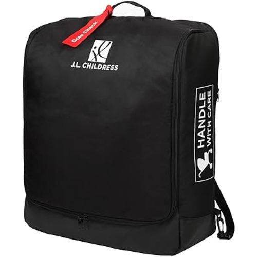J.L. Childress Padded Compact Travel Stroller Bag for Airplane - Fits Most Compact-Fold Single Baby Strollers, AirTag Compatible, Black, Expands from 21"W x 23"H x 7"D to 21"W x 23"H x 11"D