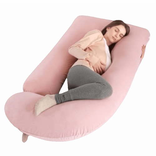 J-Shape Full Body Pillow for Adult – 1 Count, Ergonomic Maternity Pillow for Back & Belly Support, Must-Have for Pregnant Women Sleeping, Soft Polyester Fill with Machine-Washable Pink Cover